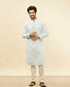 alt message - Manyavar Men Powder Blue Chikankari Sequinned Kurta Set image number 2